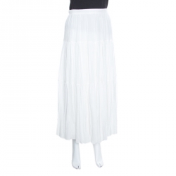 مملوكة مسبقًا Saint Laurent Paris White Crinkled Cotton Tiered Midi Skirt L