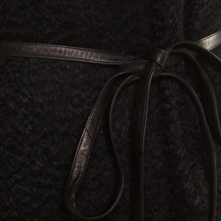 Pre Owned Saint Laurent Paris Black Angora Wool Belted Short Sleeve Kimono Coat L