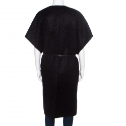 Pre Owned Saint Laurent Paris Black Angora Wool Belted Short Sleeve Kimono Coat L