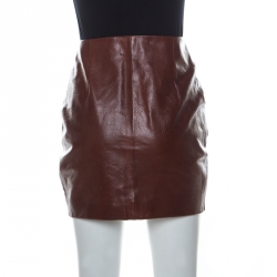 Saint Laurent Paris Brown Leather Ruched Ruffle Detail Mini Skirt S