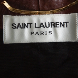 Saint Laurent Paris Brown Leather Ruched Ruffle Detail Mini Skirt S