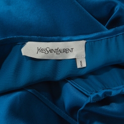 مملوكة مسبقًا بلو زة ايف سان لوران تفاصيل أساور مبطنة حرير أزرق M