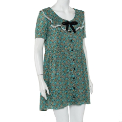 Saint Laurent Paris Green Floral Printed Button Front Mini Dress M