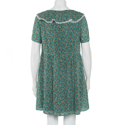 Saint Laurent Paris Green Floral Printed Button Front Mini Dress M