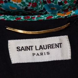 Saint Laurent Paris Green Floral Printed Button Front Mini Dress M