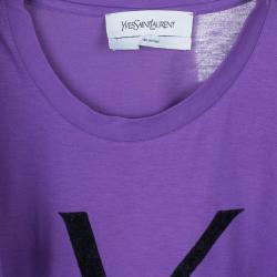 Pre Owned Saint Laurent Paris Purple Logo T-Shirt XS
