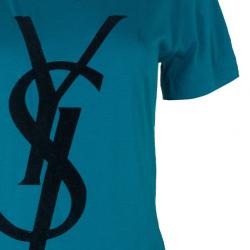 Pre Owned Saint Laurent Paris Blue Logo T-Shirt S