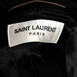 Pre Owned جاكيت سان لوران تيدي جلد صوف أسود مزين مقاس صغير ( سمول )