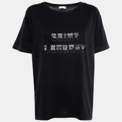 Saint Laurent Black Logo Print Cotton T-Shirt L