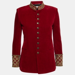 مملوكة مسبقًا Saint Laurent Red Velvet Embroidered Jacket M
