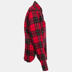 Pre Owned Saint Laurent Red Tartan Check Wool Shirt S