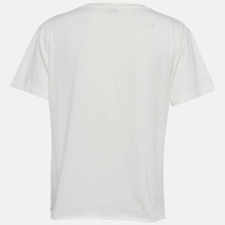 Pre Owned Saint Laurent White Logo Print Cotton T-Shirt S