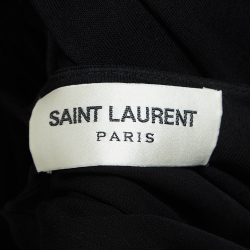 Pre Owned Saint Laurent Paris Black Draped Jersey Deep Neck Mini Dress L