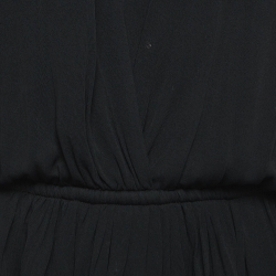 Pre Owned Saint Laurent Paris Black Draped Jersey Deep Neck Mini Dress L