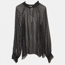 Saint Laurent Black Printed Crepe Top L