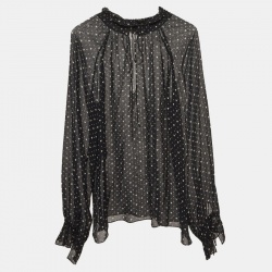 Saint Laurent Black Printed Crepe Top L