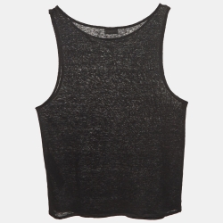 Pre Owned Saint Laurent Paris Black Linen Jersey Tank Top S