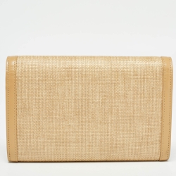 مملوكة مسبقًا Saint Laurent Beige Raffia and Leather Uptown Wallet on Chain