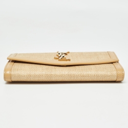 مملوكة مسبقًا Saint Laurent Beige Raffia and Leather Uptown Wallet on Chain