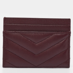 Pre Owned Saint Laurent Burgundy Matelassé Leather Monogram Card Holder