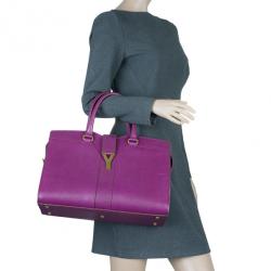 Pre Owned Saint Laurent Paris Purple Leather Cabas Chyc Tote