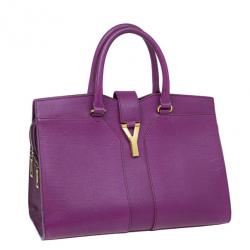 Pre Owned Saint Laurent Paris Purple Leather Cabas Chyc Tote