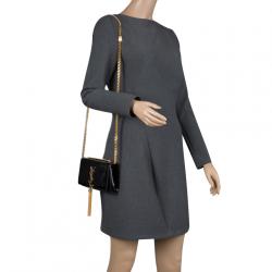 Pre Owned Saint Laurent Paris Black Patent Leather Small Kate Tassel Crossbody Bag