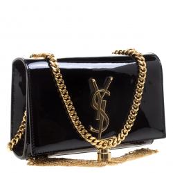Pre Owned Saint Laurent Paris Black Patent Leather Small Kate Tassel Crossbody Bag