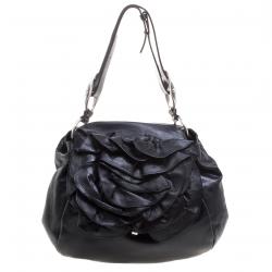 Saint Laurent Paris Black Leather Nadja Rose Petal Hobo