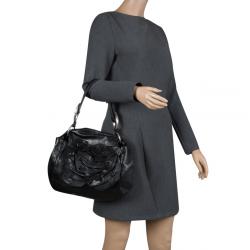 Saint Laurent Paris Black Leather Nadja Rose Petal Hobo