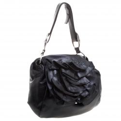 Saint Laurent Paris Black Leather Nadja Rose Petal Hobo
