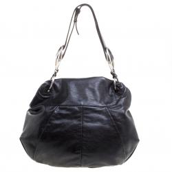 Saint Laurent Paris Black Leather Nadja Rose Petal Hobo