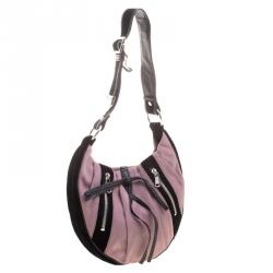 Saint Laurent Paris Lilac/Black Canvas and Velvet RG Classic Pleated Hobo