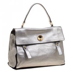 مملوكة مسبقًا Saint Laurent Paris Silver Leather Large Muse Two Satchel