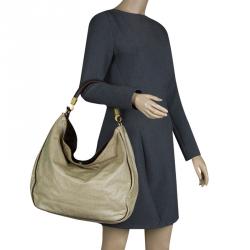 Saint Laurent Paris Beige Coated Canvas Roady Hobo