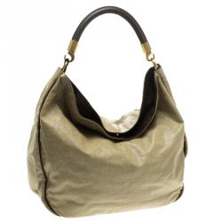 Saint Laurent Paris Beige Coated Canvas Roady Hobo