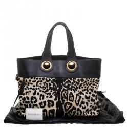 Pre Owned حقيبة سان لوران باريس بالما كانفاس نقشة الفهد أسود وجلد