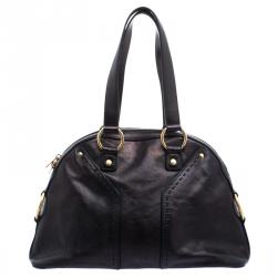 Saint Laurent Paris Metallic Black Leather Medium Muse Satchel