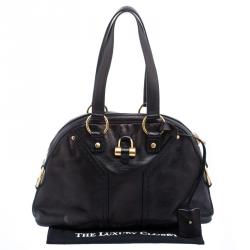 Saint Laurent Paris Metallic Black Leather Medium Muse Satchel