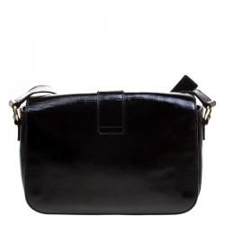 مملوكة مسبقًا حقيبة كتف سا ن لوران شيك كبيرة جلد لامعة منقوشة سوداء