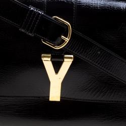 مملوكة مسبقًا حقيبة كتف سان لوران شيك كبيرة جلد لامعة منقوشة سوداء