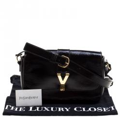 مملوكة مسبقًا حقيبة كتف سان لوران شيك كبيرة جلد لامعة منقوشة سوداء