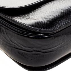 مملوكة مسبقًا حقيبة كتف سان لوران شيك كبيرة جلد لامعة منقوشة سوداء