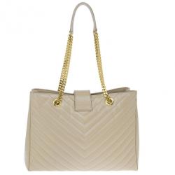 مملوكة مسبقًا Saint Laurent Paris Beige Chevron Leather Classic Monogram Shopping Tote