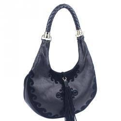 Pre Owned Saint Laurent Paris Black Leather/Suede Tassel Hobo