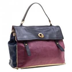 Pre Owned Saint Laurent Multicolor Leather and Canvas Large Muse Two Satchel