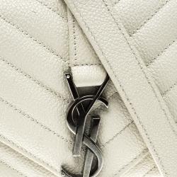 مملوكة مسبقًا حقيبة كتف سان لوران باريس بيبي كلاسيك جلد أبيض مبطن