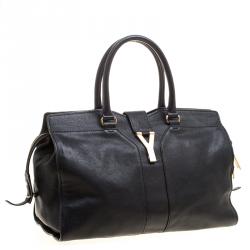 Saint Laurent Black Leather Medium Cabas Chyc Satchel