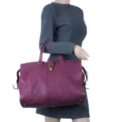 Pre Owned Saint Laurent Paris Purple Leather Cabas Chyc Satchel