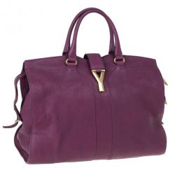 Pre Owned Saint Laurent Paris Purple Leather Cabas Chyc Satchel